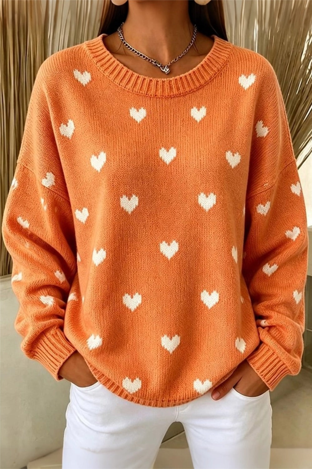Women Casual Geometric Crew Neck Long Sleeve Sweater