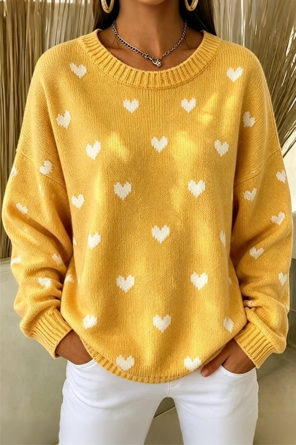 Women Casual Geometric Crew Neck Long Sleeve Sweater