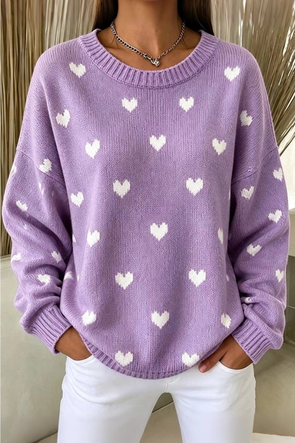 Women Casual Geometric Crew Neck Long Sleeve Sweater