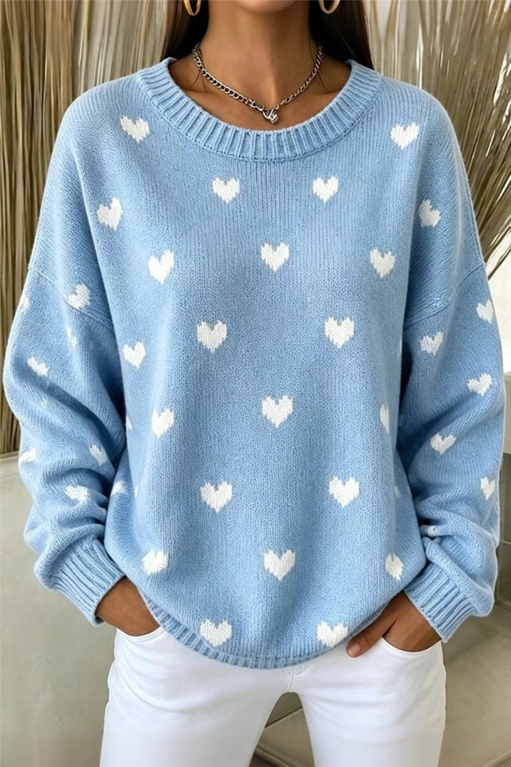 Women Casual Geometric Crew Neck Long Sleeve Sweater