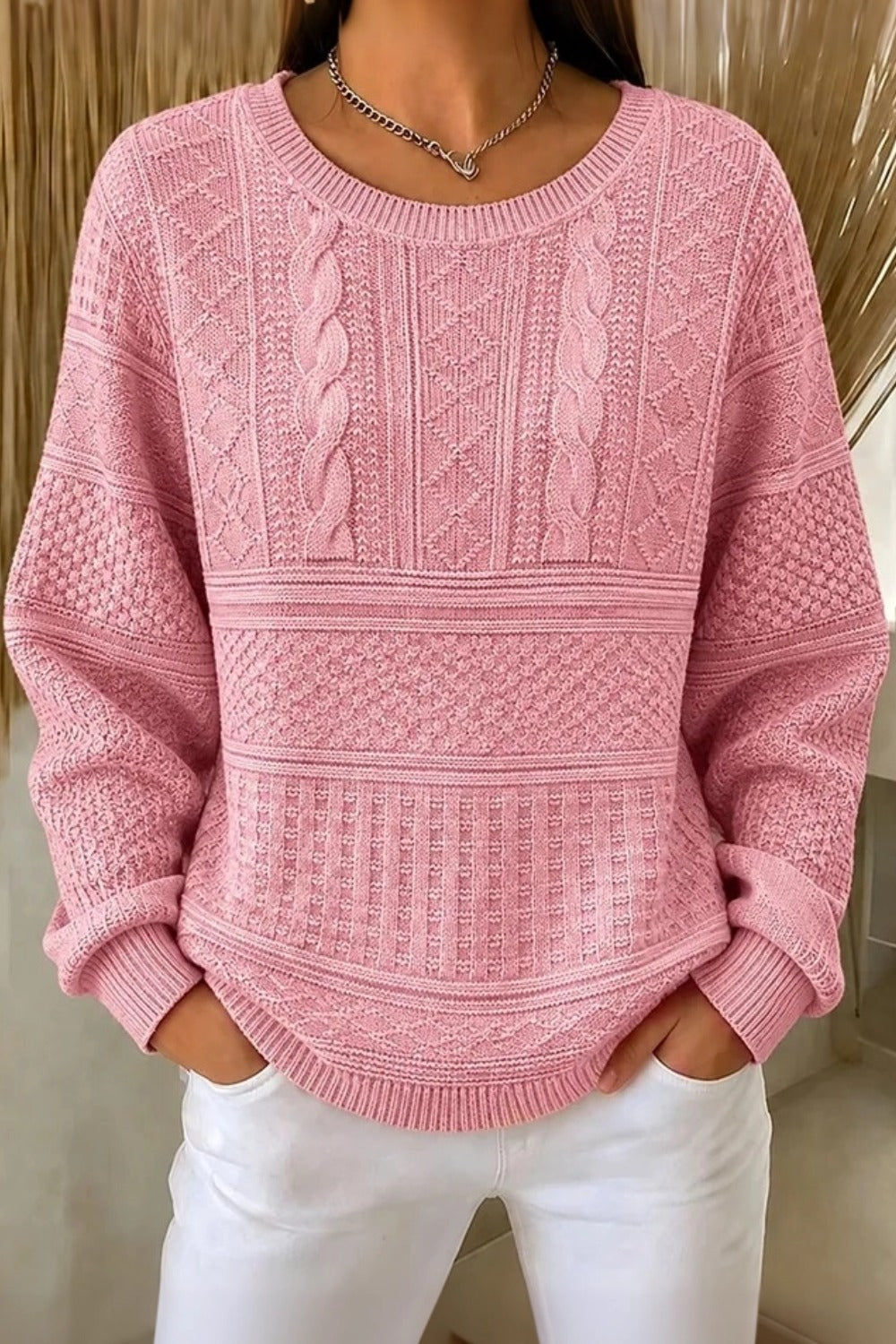 Women Casual Abstract Crew Neck Long Sleeve Sweater