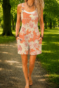 Women’s Peach Elegant Floral Print Casual Cotton Wide Leg Romper