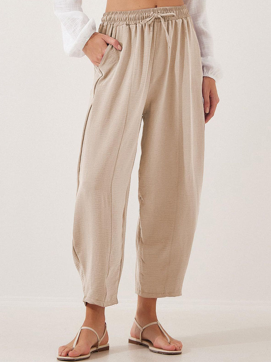 Women's Stylish High-waisted Loose Solid Color Casual Pockets Pants