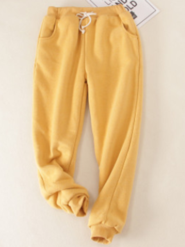 Solid Fleeced Cotton Pants