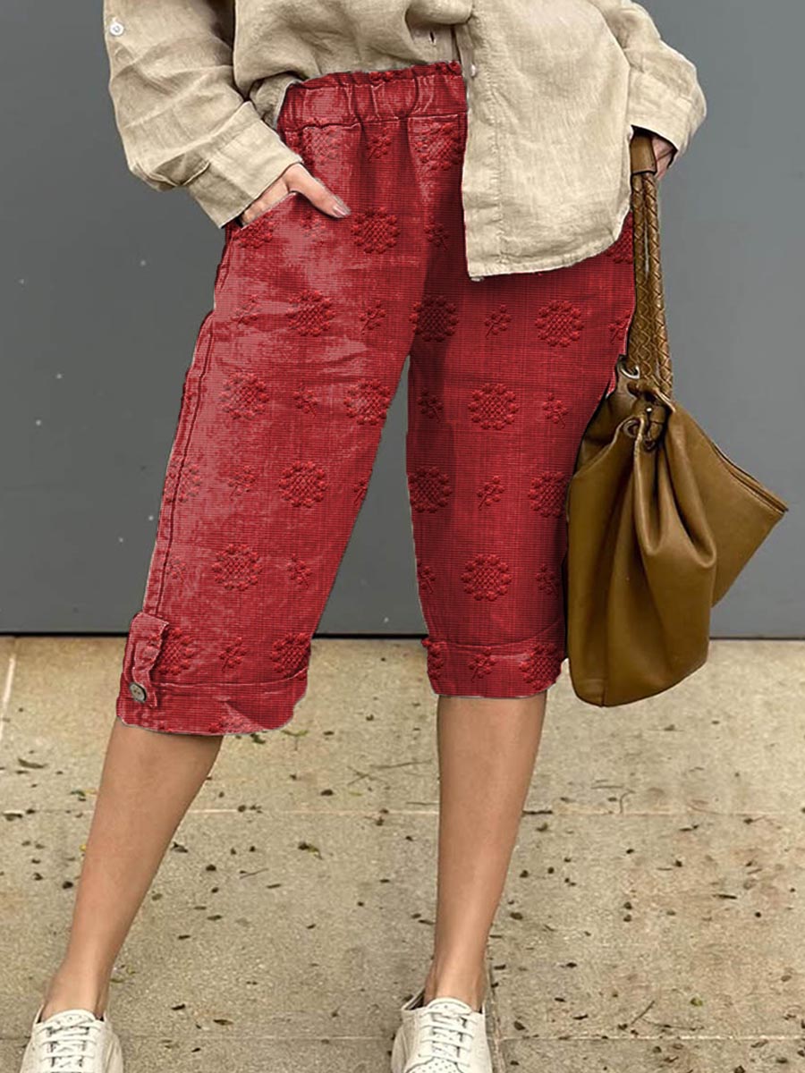 Women's Vintage Floral Pattern Art Printed Cotton And Linen Casual Pants