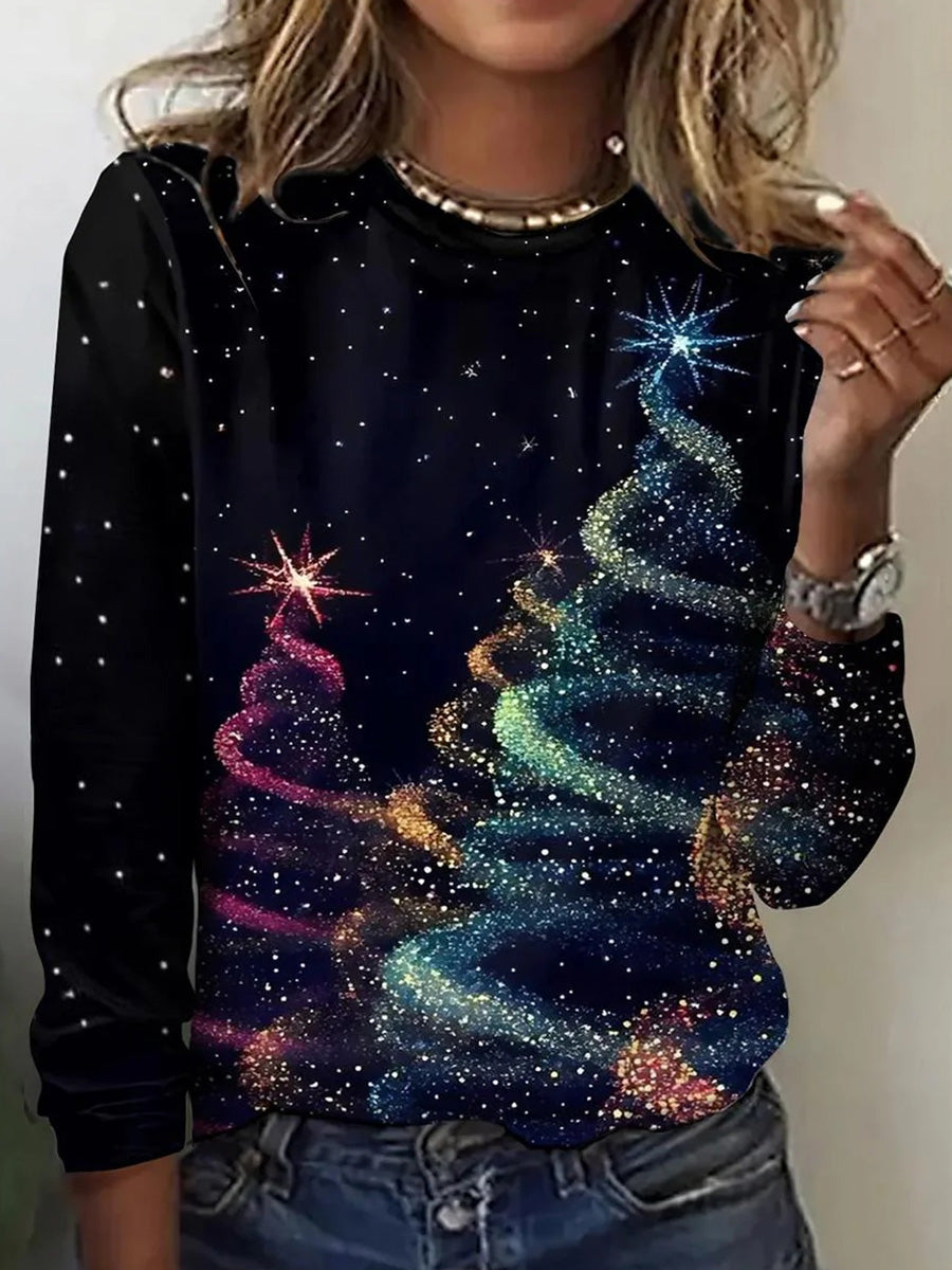 Modern Black Round Neck Long Sleeve Top