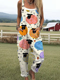 Women's  Funny Sheep Art Print Casual Cotton Wide Leg Jumpsuit