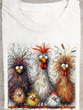 Fashion Casual Cute Chicken Animal Pattern Crew Neck Short Sleeve Cotton T-Shirt