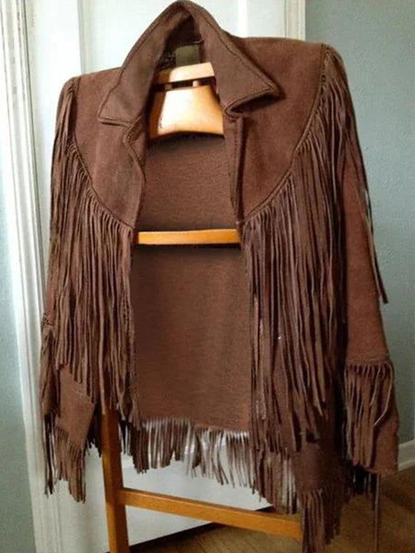 Coffee Solid Casual Lapel Long Sleeve Jacket