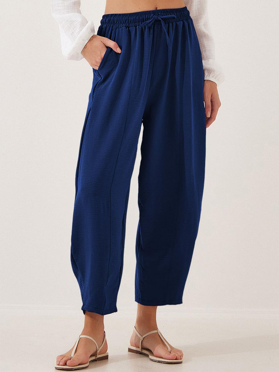 Women's Stylish High-waisted Loose Solid Color Casual Pockets Pants