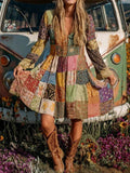Vintage Bohemian V-neck Long Sleeve Dress