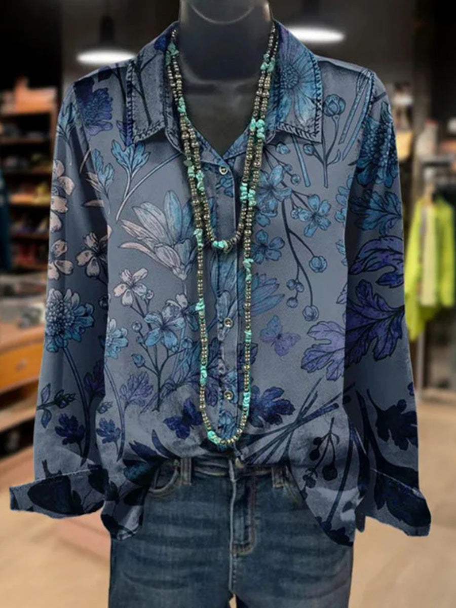 Casual Floral Print Long Sleeve Blouse