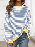 Casual Crew Neck Long Sleeve Striped Sweatshirt