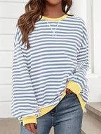 Casual Crew Neck Long Sleeve Striped Sweatshirt