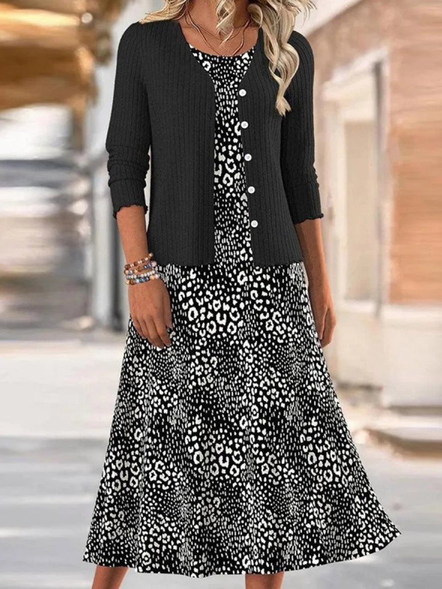 Unique Round Neck Midi Dress With Jacket