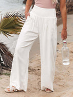 Women's Cotton and Linen Waist-waisted Wide-leg Pants
