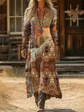 Vintage Ethnic Style V-neck Long Sleeve Dress