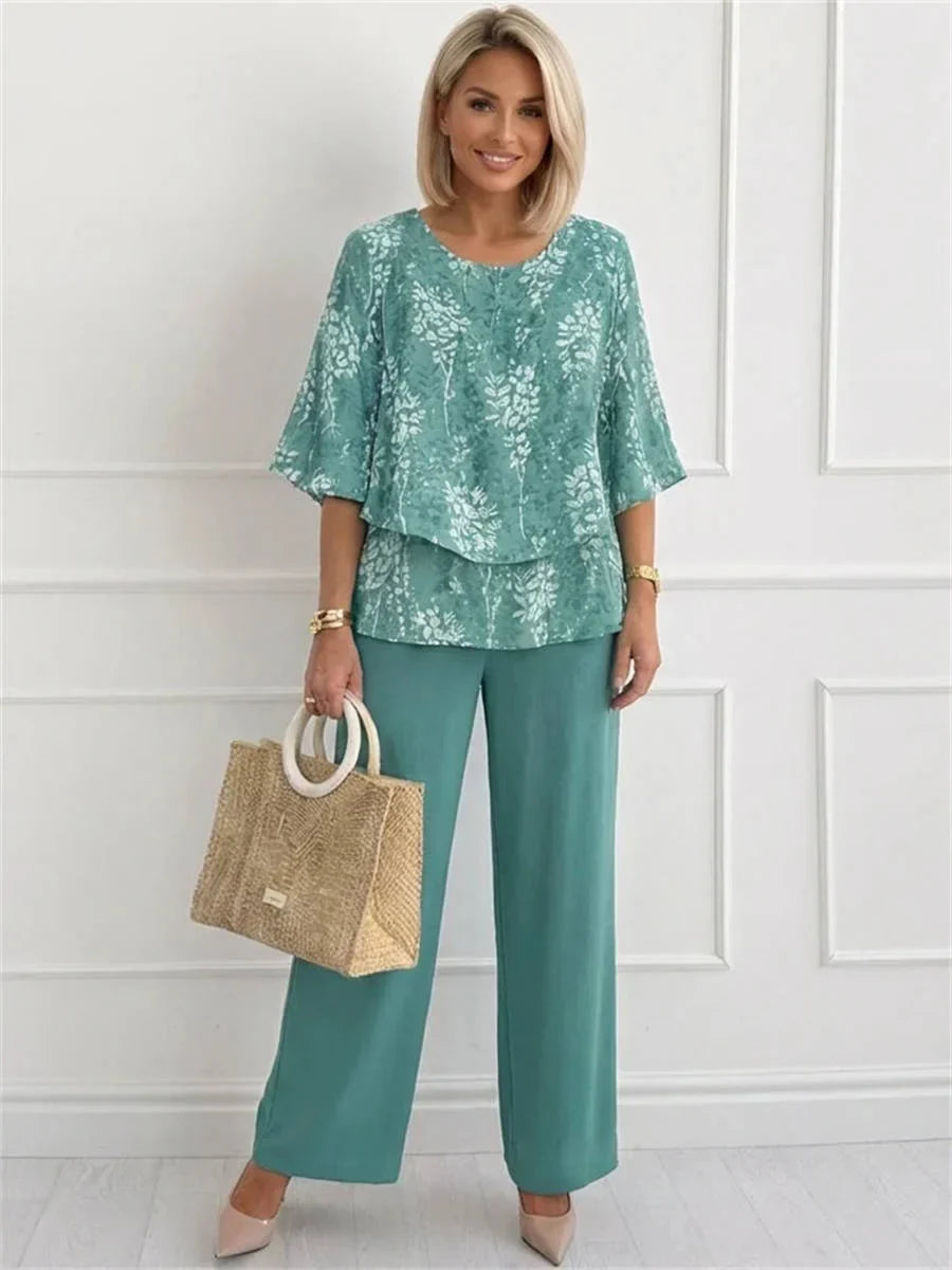 Fresh Teal Floral Two Piece Set