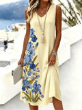 Casual Floral Print V-neck Sleeveless Dress