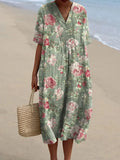 Vintage Romantic Rose Pattern Printed Women's Flowy Dress RD024