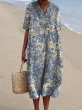 Women's Retro Floral Art Print Casual Flowy Dress RD025