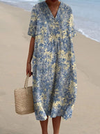 Women's Retro Floral Art Print Casual Flowy Dress RD025