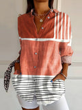Women's Abstract Geometric Art Print Casual Cotton Shirt