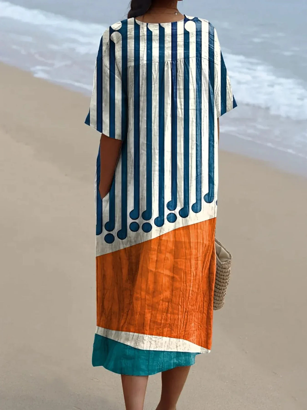 Women's Striped Color-blocking Watercolor Splash Fluid Art Print Flowy Dress RD017