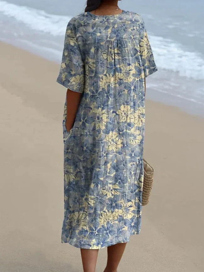 Women's Retro Floral Art Print Casual Flowy Dress RD025